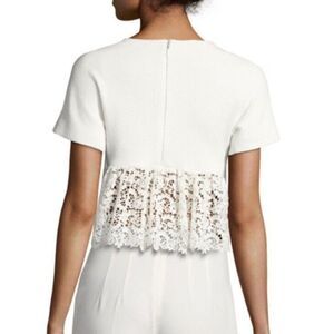 Rebecca Taylor Jacquard Textured Short Sleeve Cropped Top With Lace Back Size 8